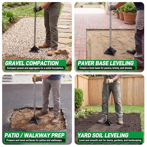 Walensee 10" x 10" Steel Tamper Tool with 48" Handle, Heavy Duty Ground Tamper with Rubber Grip for Leveling Paver Base, Ideal for Dirt Compacting, Gravel and Sand, Driveways and Blacktop Repair - size: 10"×10"