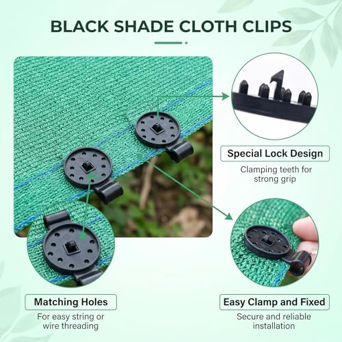 50PCS Shade Cloth Clips, Heavy Duty Lock Grip Sun Shade Net Clamps, Durable Plastic Awning Clips, Round Black Clips for Outdoor Gardening Windproof Awning Clamp & Sun Shade Net