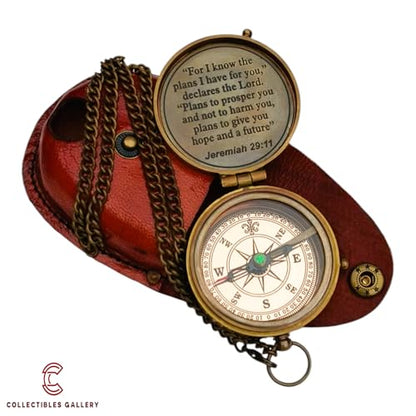 Engraved Brass Compass with Jeremiah 29:11 – ‘for I Know the Plans’ Scripture Gift – Christian Inspirational Gift for Boys, Girls, Men – Ideal for Baptism, Communion & Confirmation
