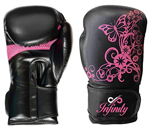 Womens Boxing Gloves Kids MMA Training Ladies Punching Mitts Girls Childrens - color: Black Flower Boxing Gloves, size: 14Oz