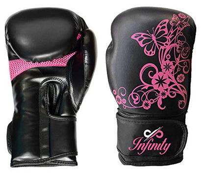 Womens Boxing Gloves Kids MMA Training Ladies Punching Mitts Girls Childrens - color: Black Flower Boxing Gloves, size: 14Oz