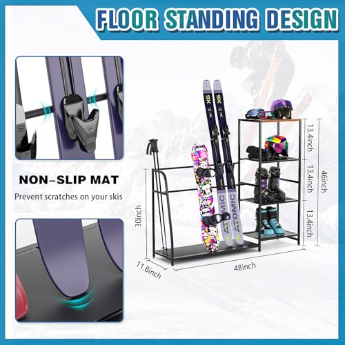 Ski-Snowboard Storage Rack Holder - Freestanding Ski Equipment Organizer Snowboard Boot Stand Garage Gear Storage - color: 3 Skis +3 Snowboards