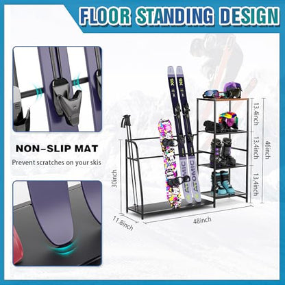 Ski-Snowboard Storage Rack Holder - Freestanding Ski Equipment Organizer Snowboard Boot Stand Garage Gear Storage - color: 3 Skis +3 Snowboards