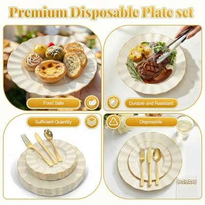 Glowserve 175 Piece Disposable Plastic Plates Dinnerware Set for 25 Guests - color: White