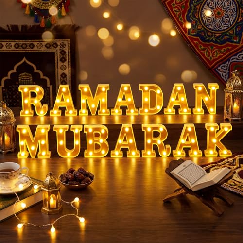 Aurelema Sukkot Large LED Letter Sign LED Lights Battery Powered Table Decoration for Party Gift Tabletop Decoration(Glossy Ramadan) - size: 8.27 inches, style: Glossy Ramadan