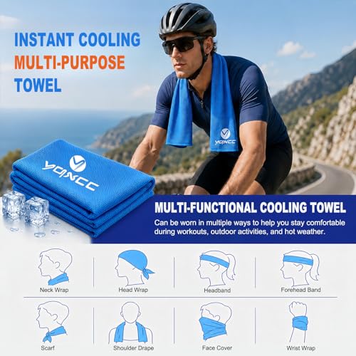 YQXCC 2 Pack Cooling Towels (47"x12"), Ice Cool Towel for Neck & Face | Cooling Neck Wraps, Soft Breathable Microfiber Chilly Towel for Yoga, Golf, Gym, Running, Camping & Hot Weather - color: Light Blue+dark Gray