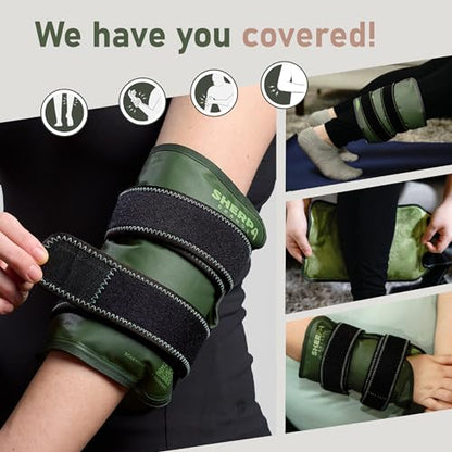 Medium Gel Ice Packs for Injuries Reusable Wrap with Straps - Hot and Cold Pack for Pain Relief, Tennis Elbow, Ankle, Foot, Hand - 8" x 12" - Green - size: Medium, style: Green