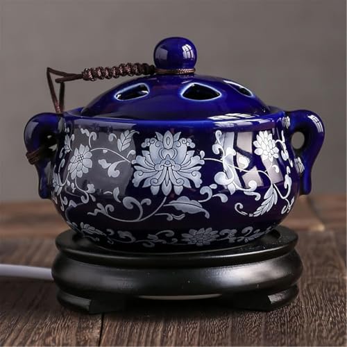 Electric Resin Burner with Timer, Ceramic Electric Incense Burner, Burner Censer 110V for Home Porch, Patio, Garden, Office, Yoga, Living Room, Meditation Room （Blue） - color: Blue