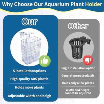 Newly Upgraded Aquarium Plant Holder | Adjustable in Height and Width, with Extendable Hook and Suction Cup, 4-Pack for Aquatic Plants and Aquariums(Transparent) - color: Transparent