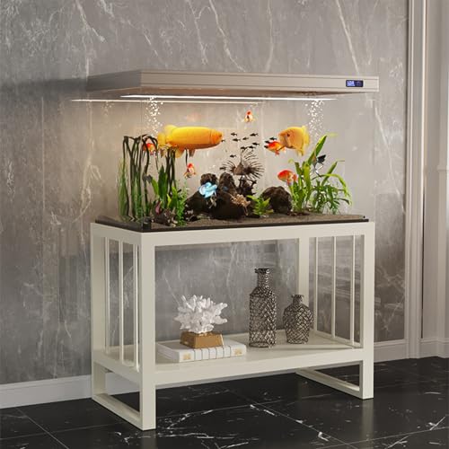 Fish Tank Stand, Heavy Duty Aquarium Stand with Thickened Metal Frame, Turtle Tank Table, Double Storage Design for Home Office, 770LBS Capacity(White,50x30cm/19.6x11.8in) - color: White, size: 50x30cm/19.6x11.8in