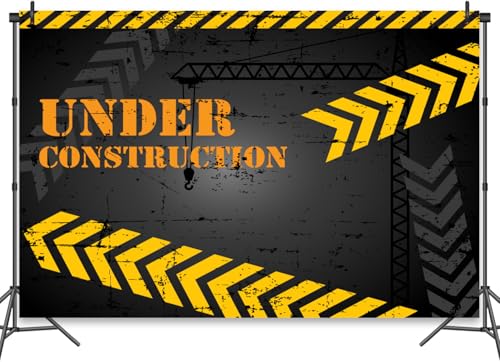 Under Construction Backdrop Construction Theme Black and Yellow Warning Lines Construction Site Photography Backgrounds for Children Kids Boys Birthday Party Decorations Photo Booth Props 10x8ft - color: Multi002