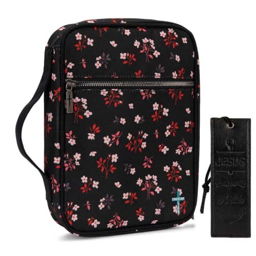 Montana West Bible Cover for Women Men with Leather Bookmark Book Carrying Cases Church Bag for Outdoor Protective - color: Black Floral Print