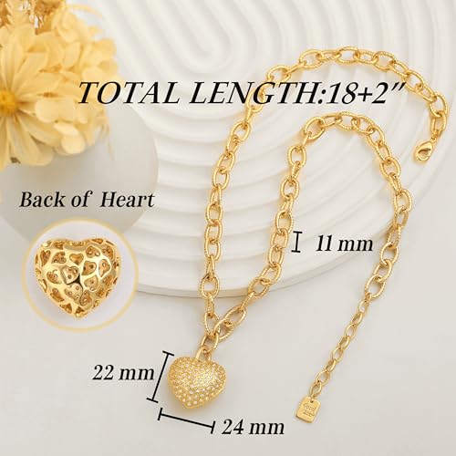 POTESSA 18K Gold Plated Pendant Necklace Medallion Coin Heart Y Shaped Chain Toggle Necklace for Women Jewelry - color: Gold Zircon Hollow Heart