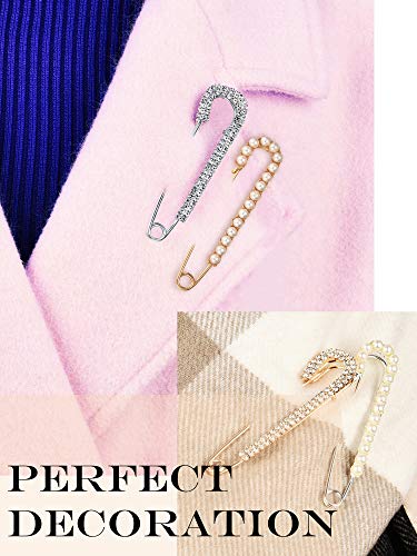Boao 4 Pieces Women Brooch Pins Sweater Shawl Clips Faux Crystal Pearl Brooches Safety Pins Dress Shirt Clips for Women