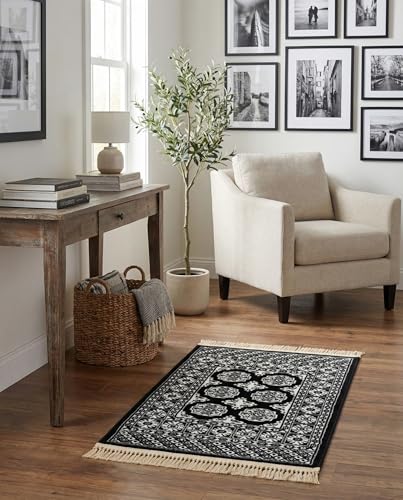 Rugs.com Bokhara Collection Rug – 2x3 Black and White Medium-Pile Rug Perfect for Entryways, Kitchens, Breakfast Nooks, Accent Pieces - color: Black and White, size: 2' x 3'
