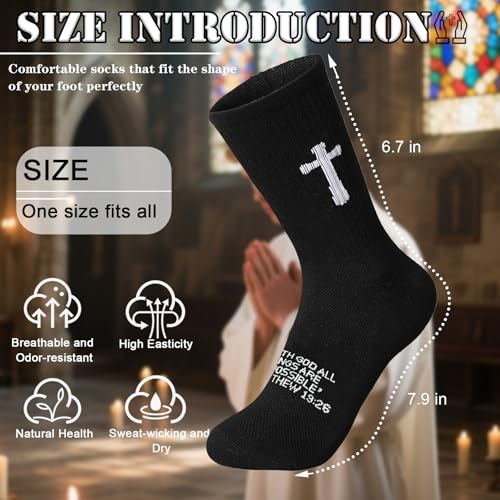 3 Pairs Christian socks Prayer socks Birthday Gifts for Dad,Men Husband Grandp Fathers Day Christmas - color: Matthew 19:26 - Black