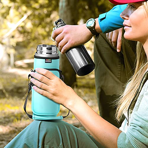 Nuovoware Water Bottle Carrier Bag, 25oz/32oz, Blue-green | Adjustable Shoulder Hand Strap, 2 Pocket, Neoprene Sleeve, For Hiking Travelling Camping - color: Blue-green, size: 25-32 Ounces - Standard