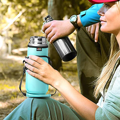 Nuovoware Water Bottle Carrier Bag, 25oz/32oz, Blue-green | Adjustable Shoulder Hand Strap, 2 Pocket, Neoprene Sleeve, For Hiking Travelling Camping - color: Blue-green, size: 25-32 Ounces - Standard
