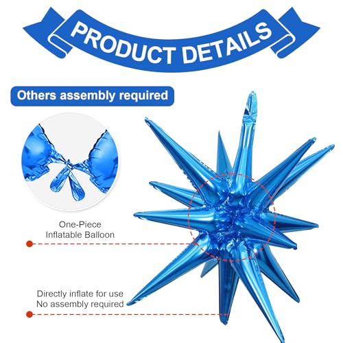 Blue Star Balloons, 6PCS 22 Inch Foil Explosion Star Balloons - color: Blue