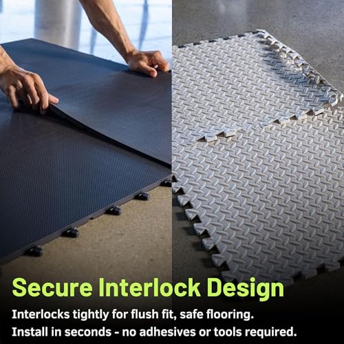 Baselayer Performance Series Interlocking Floor Tiles - Durable ½ in TPE (Rubber Like, NOT Foam, no Odor) - Gym Flooring for Weights & Heavy Equipment - Black, 30 SqFt (12 Pack) - Made in USA