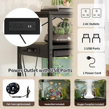 Garvee 55-75 Gallon Aquarium Stand, Heavy Duty Fish Tank Stand with Drawers & Shelves, LED Light, 1000lbs Capacity, Fish & Reptile Tanks Stand with Power Outlet & USB