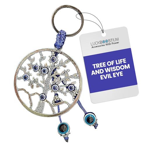 LUCKBOOSTIUM Evil Eye Keychain & Protection, Evil Eye Car Hanging Ornament, Rear View Mirror Accessories, Home Decor - color: Silver Tree of Life