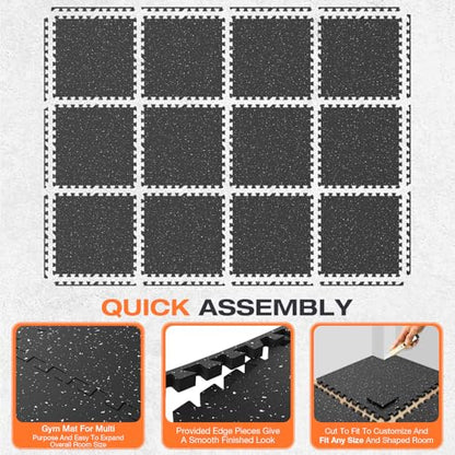0.79'' Thick 12 Pcs 48 Sq Ft Non-Slip Rubber Top Exercise Equipment Mats, High Density EVA Foam Mats with Rubber Top, Interlocking Puzzle Gym Flooring for Home Gym, Workout Floor Mats,Black - size: 24"L x 24"W x 0.8"Th
