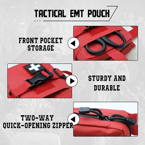 Upgrade Molle Rip Away Ifak Pouch, Tactical Small Belt First Aid Pouch Medical Utility EMT Pouch Only - color: Red