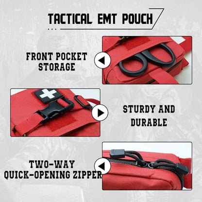 Upgrade Molle Rip Away Ifak Pouch, Tactical Small Belt First Aid Pouch Medical Utility EMT Pouch Only - color: Red