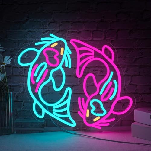 WLHOPE Koi Fish Neon Sign for Wall Decor Koi Carp Neon Light Fish Neon Signs Dimmable Neon Lights Blue Pink LED Light Up Sign for Bedroom Bar Restaurant Office Fishroom Pond - color: Koi