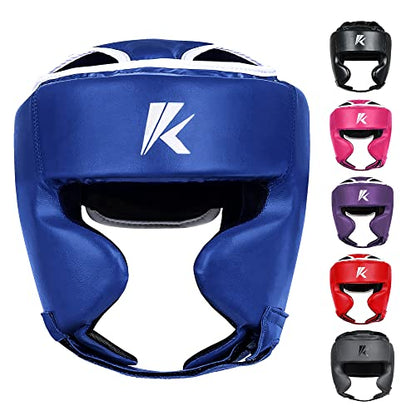 Kruzak Unisex Boxing Headgears - MMA Training, Adjustable Padded, Kara,Muay Thai Headgear, Kickboxing, Sparring, Martial Arts, Karate, Taekwondo MMA Body Equipment - color: Blue, size: Large-X-Large