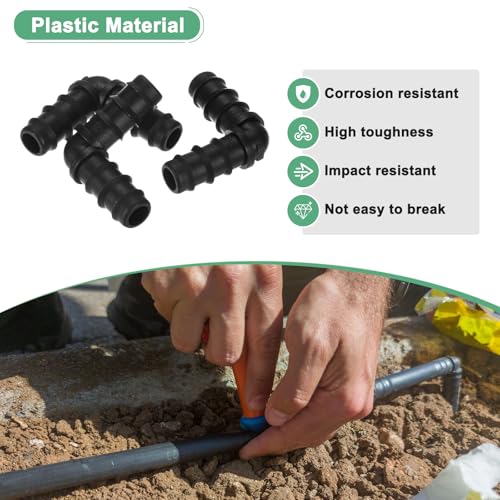 M METERXITY 10-Pack Drip Irrigation Barbed Fittings, for 3/8 Inch Elbows Tubing Connector Plastic Coupling Irrigation Parts for Garden/Greenhouse/Aquarium/Flower Pot, Drip Pipe Accessories - style: Elbow