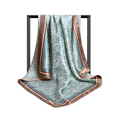 DRESHOW 35” Large Square Satin Head Scarf - 4Pcs Silk Accessories Classic Patterned Squares Beach Bandanas for Women - color: 4 Pcs: Black, Camel, Light Pink, Light Green