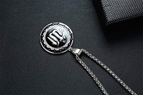 MEALGUET Allah Medallion Necklace, Stainless Steel Islamic Jewelry,Arabic Jewelry,Allah Name of God Round Pendant Necklace for Women and Men with Agate Beaded Chain, Muslim Gift Jewelry, Gift - style: Silver-stainless steel chain necklace