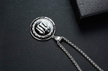 MEALGUET Allah Medallion Necklace, Stainless Steel Islamic Jewelry,Arabic Jewelry,Allah Name of God Round Pendant Necklace for Women and Men with Agate Beaded Chain, Muslim Gift Jewelry, Gift - style: Silver-stainless steel chain necklace