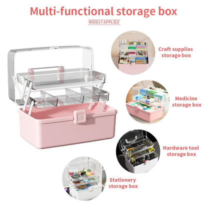 Large 3-Layer Craft Storage Box with Handle, Green - color: Haze Green