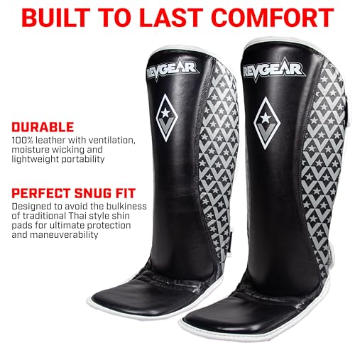 Revgear Superlite Light Weight Leather Shin Guards | for Martial Arts and MMA - color: Black, size: X-Large