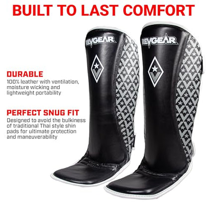 Revgear Superlite Light Weight Leather Shin Guards | for Martial Arts and MMA - color: Black, size: X-Large