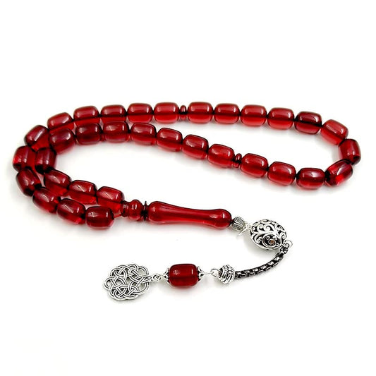 ALBASHAN Tasbih Red Resin 10x13mm Misbaha Turkish Design Muslim Accessories Islamic Bracelet Eid Gift - size: 10*13mmx33beads