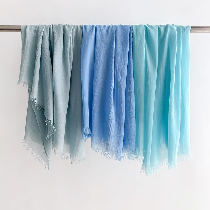 Solid color cotton and linen scarf, wrinkled all season versatile long sunscreen fashionable shawl - color: Light Blue