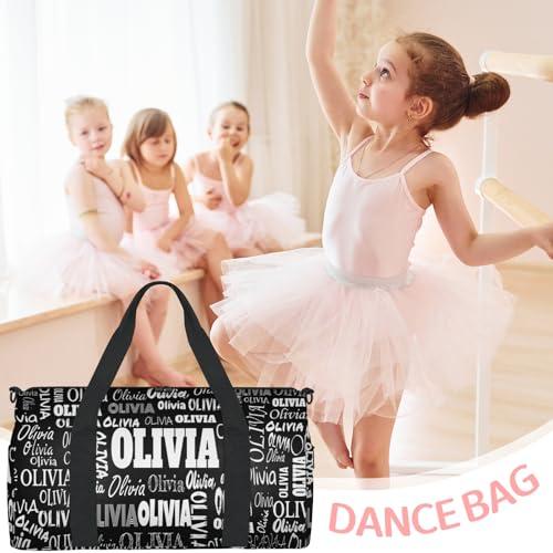 Custom Gym Dance Bag Full Names, Personalized Black Sports Bag | for Teens Waterproof Weekender Carry Practice Travel Tote - color: Black