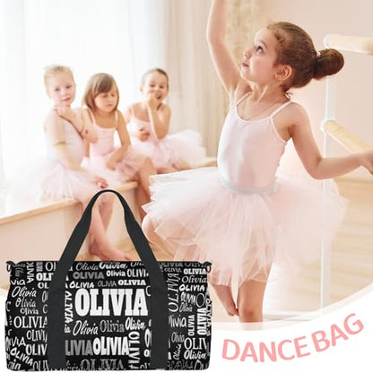 Custom Gym Dance Bag Full Names, Personalized Black Sports Bag | for Teens Waterproof Weekender Carry Practice Travel Tote - color: Black