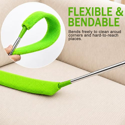 Retractable Gap Dust Cleaner with Extension Pole & 3 Microfiber Cloths | Cleaning Tools with 3 Microfiber Dusting Cloths | Long Handle Duster 30-100'' | Under Refrigerator Furniture Appliance Green - color: Green