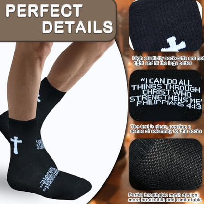 3 Pairs Christian socks Prayer socks Birthday Gifts for Dad,Men Husband Grandp Fathers Day Christmas - color: Philippians 4:13 - Black