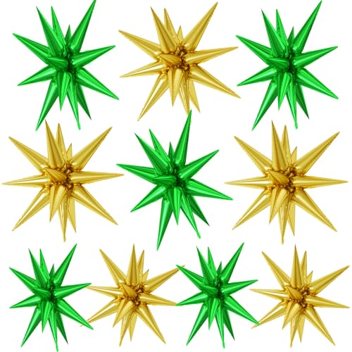Green Gold Star Foil Balloons 10 Pcs 22Inch Large Green Gold Spike Cone - color: Green Gold