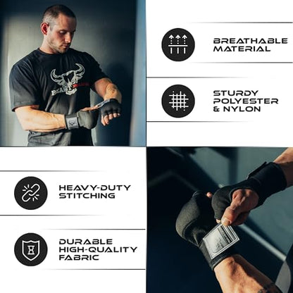 BEAST RAGE Inner Gloves with Hand Wraps Quick Wrap Long 36" Wrist Support MMA Muay Thai Bandages Punching Martial Arts Training Men Women Kickboxing Bandages Under Bag Gloves - color: Black Rage, size: L (Adult)