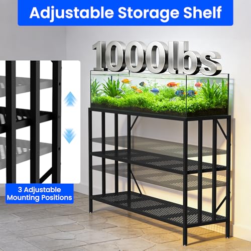 55-75 Gallon Fish Tank Stand, Heavy Duty Metal Aquarium Stand, 3-Tier Adjustable Storage Shelf for Home and Office, 1000LBS Capacity, Black (Tank not Included), 49.6''L×15''W×30''H - size: 55-75 Gallon without Power Outlet
