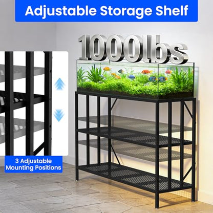 55-75 Gallon Fish Tank Stand, Heavy Duty Metal Aquarium Stand, 3-Tier Adjustable Storage Shelf for Home and Office, 1000LBS Capacity, Black (Tank not Included), 49.6''L×15''W×30''H - size: 55-75 Gallon without Power Outlet