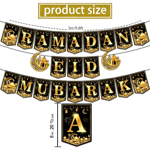 2 in 1 Ramadan nd Eid Decorations, NO-DIY Ramadan Mubarak Decorations Includes Ramadan Eid Banner and Ramadan Decorations Hanging Swirls, Eid Mubarak Decorations Ramadan Decorations for Home