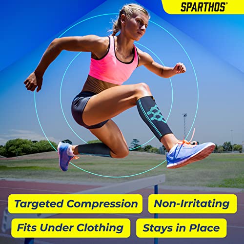 Sparthos Calf Compression Sleeves, Shin Splint Relief Men, Women - Blue-M | Leg Compression Sleeves (1 Pair), Varicose Veins, Pain & Cramp Recovery, Air Travel, Nurses, Maternity, Running, Soccer - color: Cobalt Blue
